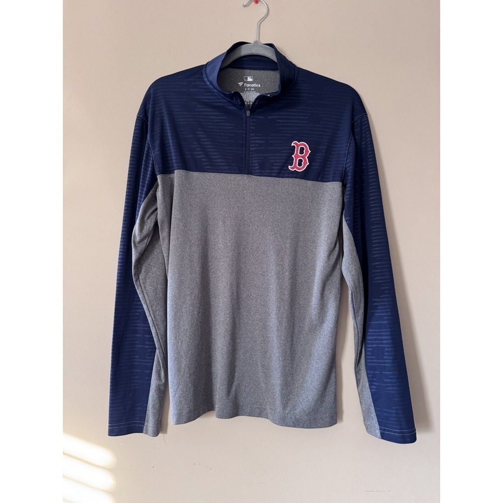 Boston Red Sox Pullover Mens Small Gray Blue  1/4 Zip Long Sleeve MLB Baseball
